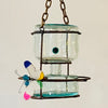 Blown glass - bottle in metal stand birdfeeder