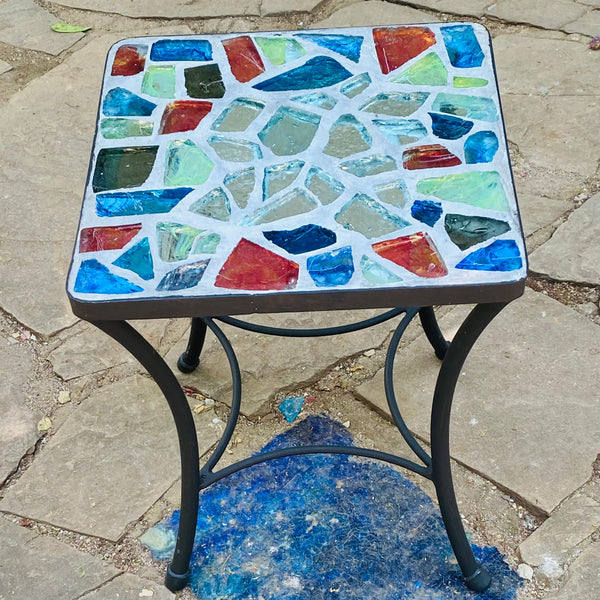 Dalle de Verre side table ~ 40cm square, 48cm high