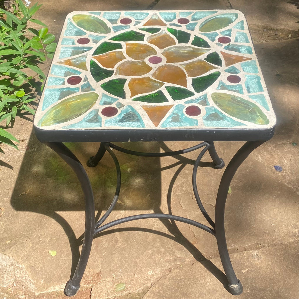 Dalle de Verre side table ~ 40cm square, 48cm high