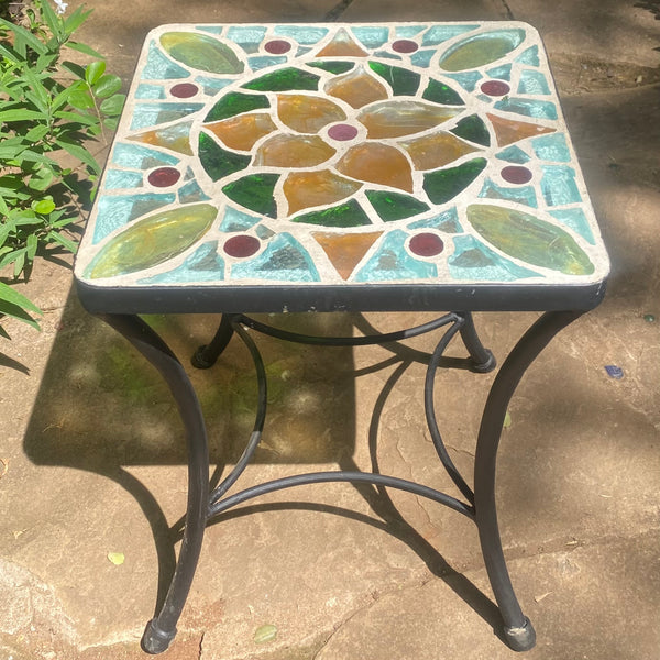 Dalle de Verre side table ~ 40cm square, 48cm high