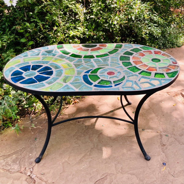 Dalle de Verre coffee table ~ 100 x 60cm oval, 50cm high