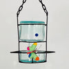 Blown glass - bottle in metal stand birdfeeder