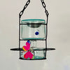 Blown glass - bottle in metal stand birdfeeder