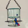 Blown glass - bottle in metal stand birdfeeder