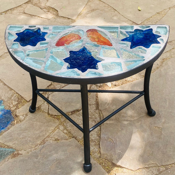 Dalle de Verre table - 'half round' ~ 54cm diameter, 27cm radius, 40cm high