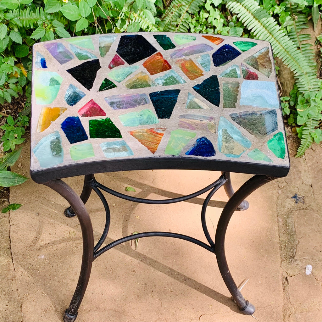 Dalle de Verre table ~ 39 x 30cm curved, 48cm high