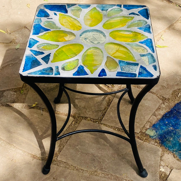 Dalle de Verre side table ~ 40cm square, 48cm high