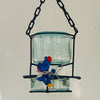 Blown glass - bottle in metal stand birdfeeder