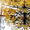 Chandelier 'Gold', bare bulbs, gold flowers, 1.8m