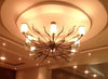 Chandelier 'Squareish' 8 light cups, clear flowers